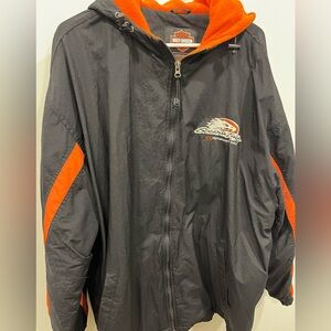 Vintage Harley-Davidson Black and Orange Logo Jacket XL Screaming Eagle Hood